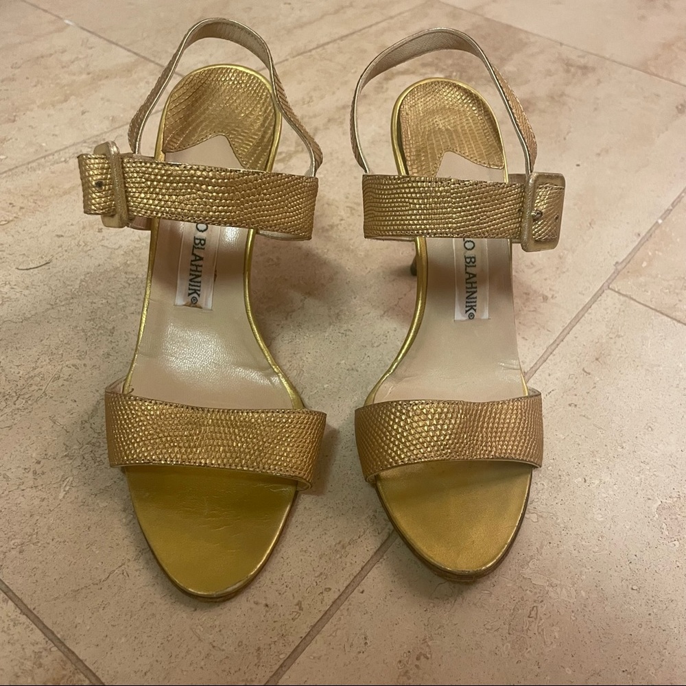 Manolo blahnik Gold snake embossed sandals